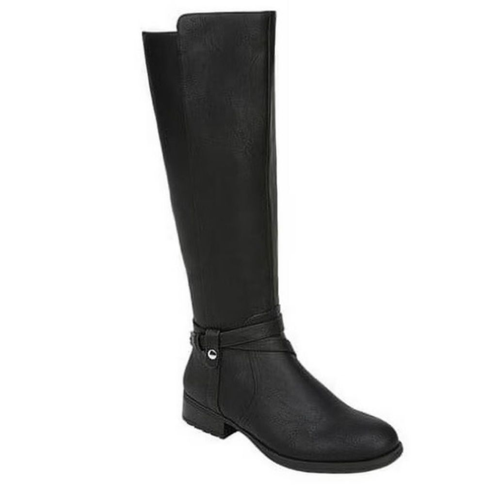 NEW Life Stride Xtrovert Knee High Riding Boot Black Faux Leather Size 6